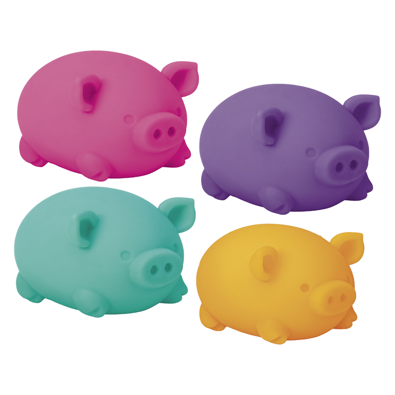 dig it pig squishy fidget toy, pink purple, turquoise and yellow